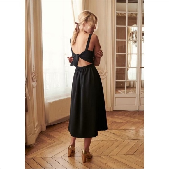 Sezane Dresses & Skirts - Sezane Dorine Midi Dress Black Size 40 Cutout Tie Back